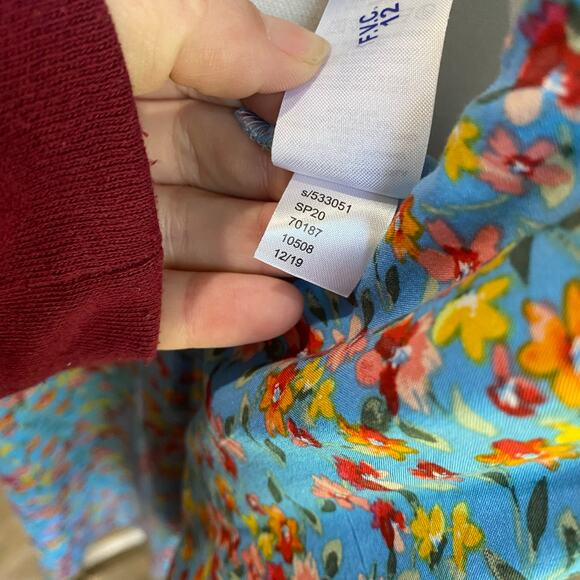 Loft Plus Size Blue Multicolor Floral Short Sleeve Dress with Back Tie Size 14 - Picture 9 of 9